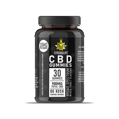 StrongLife CBD Fruit Gummies 900mg - OG Kush Terpene Infused - 30mg Per Gummy (30x) 4 gummies Jar x30 - StrongLife CBD Fruit Gummies 900mg - OG Kush Terpene Infused - 30mg Per Gummy (30x)