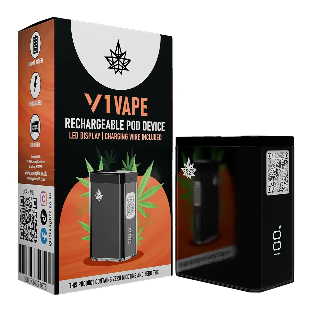 Stronglife – V1 Rechargeable CBD Pod Vape Kit + 1 Pod 1 BritishCBD Stronglife V1 CBD Vape Pod Kit Device Vape Device CBD Pod Vape